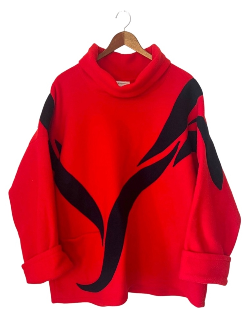 Vintage 80s/90s Pat Barnes The Tangled Web Red & Black Applique Fleece Pullover